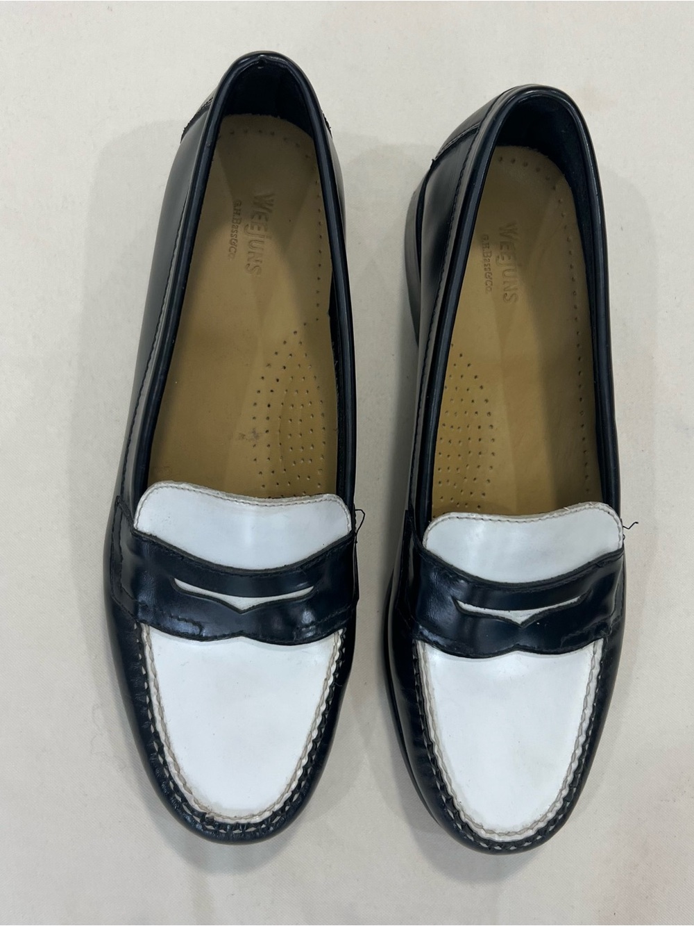 GH Bass Weejuns Two-Tone Black and White Penny Loafers